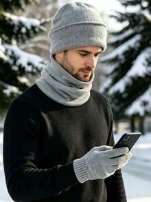Unisex 3-In-1 Winter Knit Set, Knit Hat, Scarf, Touchscreen Gloves, Elastic Warm Outdoor Cold-Proof Accessory Kit - Multicolor - View 4