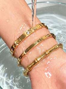 3Pcs Women Stainless‑Steel Bangle Set,Gold‑Tone Clover Rhinestone LOVE Buckle Stackable Buckle Bracelet Jewelry - Gold - View 7