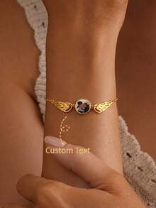 Customized Photo Bracelet, Personalized Photo Wing Bracelet, Customized Photo Memorial Bracelet, Unisex For Daily Wear, Birthday Gift, Halloween Gift, Christmas Gift - Multicolor - View 1