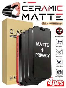 4pcs Ceramic Matte Anti-Peeping Screen Protector, Anti-Glare, Anti-Fingerprint, Anti-Scratch, Anti-Drop, Easy Installation, Shatter-Resistant, Compatible With IPhone Ultra/18 Pro Max/18 Pro/18/17 Pro Max/17/17 Pro/17 Air/16 Pro Max/16/16 Pro/16 Plus/15 Pro Max/15/15 Pro/15 Plus/14 Pro Max/14/13/12/11/11 Pro Max Full Series - Black - View 11