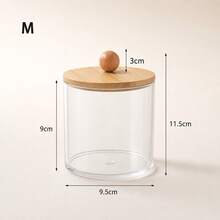 Bamboo Lid Dust-Proof Storage Jar Transparent Visible Desktop Organizer Box Large Opening Easy Access Cotton Pads Cotton Swabs Makeup Sponges Jewelry Vanity Organizer - Multicolor - View 10