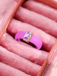 7-1pc/Set Fashionable Luxurious Personalized Minimalist High-End Elegant Unique Exquisite Square Colorful Zirconia Silicone Rings For Women Daily Wear Holiday Party Jewelry - Multicolor - View 16