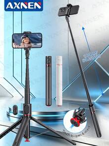 AXNEN 52.36"/1.77m Wireless Bluetooth Selfie Stick Tripod, Auto Pop-Up On Touch, Handheld All-In-One Aluminum Tripod Phone Holder With Magnetic Remote, 360° Rotation Freestanding Multi-Functional For Photo,Video, Suitable For Party, Live Streaming, Holiday Gift - one-size - View 3