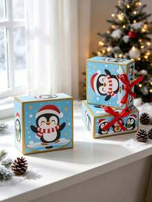 Christmas Penguin Gift Boxes With Red Ribbon Bow, Xmas Cartoon Paper Present Boxes Holiday Party Favor Packaging Boxes For Candy Small Gifts Cosmetics - View 5