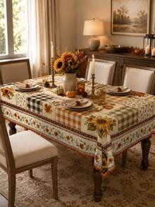 1 Buah Taplak Meja Rustic Harvest, Motif Oranye, Bunga Matahari, Kotak-kotak Buffalo, Bahan Poliester, Penutup Meja Persegi Panjang/Bundar, Dekorasi Meja Makan Rumah Pertanian yang Nyaman untuk Dapur Musim Gugur, Perayaan Thanksgiving, Pesta Makan Malam Musim Gugur, Dekorasi Rumah - MultiWarna - View 6