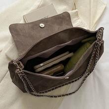 1 pieza Bolso de hombro cuadrado con solapa y cadena de metal, estilo minimalista y vintage, adecuado para uso casual y diario de las mujeres - Café - Ver 6