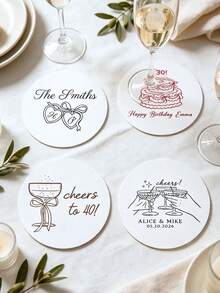 10/20/40/60/90/120/150/300pcs Personalized Cardboard Coasters Minimalist Line Art Custom Name & Date Drink Coasters Square/Round/Heart Shape Suitable For Wedding Reception, Bridal Shower, Birthday Dinner, Christmas Party Table Decor Favors - Multicolor 4 - View 7