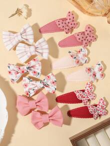 4pcs Plaid Floral Bow Hair Clips, Little Girl Travel Photo Atmosphere Side Clips, DIY Hair Accessories - Mixed color - View 11