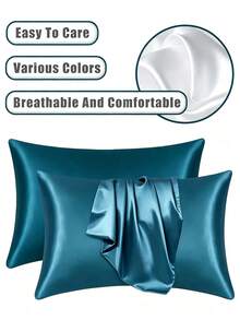 Luxurious Silky Soft Pillowcase-Breathable Skin-Friendly, Cool To The Touch, Satin Pillowcases, Solid Color Envelope Closure-Machine-Washable Bedding, Ice Silk, Satin, Faux Silk Pillowcase, Christmas Gift, Fall Home Decor, Halloween Decor Pillowcase - Multicolor - View 3