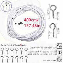 1 Set 2.5/4/5/6m Practical Shower Curtain/Window Curtain Strong Spring Tension Rope, Cuttable Steel Wire Hanging Rope, Includes Pull Rope, Grommets, Question Mark Hooks, Suitable For Home Indoor/Outdoor Laundry, Shower Curtains, Window Curtains, Hanging Curtains, Nets And Lightweight Materials - Spring Curtain Cord - View 13