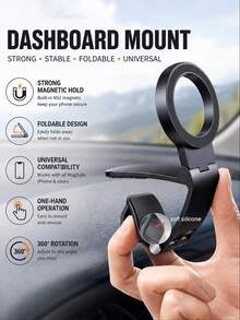 Magnetic Car Phone Holder, Foldable Dashboard Clip Phone Mount, N52 Strong Magnetic Hands-Free Phone Holder, Suitable For Car Sun Visor, Steering Wheel, Compatible With MagSafe - A - View 7