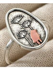 Gmzalx Women's Vintage Oval Dandelion Bird Ring, Unique Geometric Details, Exquisite Finger Jewelry For Daily Wear - Multicolor - View 6
