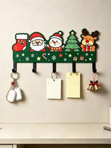 1PC Creative Christmas Wooden Key Hook, Cute Christmas Character Printed Pattern, Wall‑Mounted Entryway Storage Rack, Holds Keys, Bracelets, Charms And Other Small Trinkets, Warm Christmas Home Gift For Family And Friends - View 9
