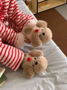 XIXITIAO Cute Christmas Doll Winter Closed‑Toe Home Slippers, Soft Sole Cozy Warm Indoor House Slippers - Khaki - View 9