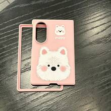 Cute & Fun Puppy Western High Map Pattern Pink Phone Case, Compatible With Samsung ZFold 8 Wide, Compatible With IPhone Duo Foldable Flip Phone Case, Neutral Anti-Drop Protective Shell - Pink - View 5
