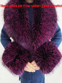 Faux Fur Collar & Cuff Set, Winter Fluffy Shawl, 3 Options: Collar + Cuff / Single Collar / Cuff Only - Multicolor - View 11