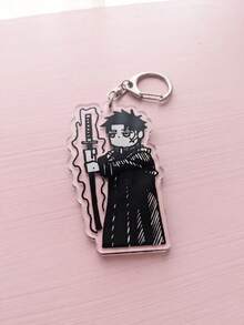 1Pc/4Pcs Kagurabachi Theme Acrylic Keychains, Featuring Demon Blade Ink Effect, Drawing Sword Pose, Chibi Style And Goldfish Tank Scene Design, Fashionable Bag Charm, Suitable For: Back To School, Gift For Anime Fans, Exquisite Collection, All Season - Multicolor - View 9