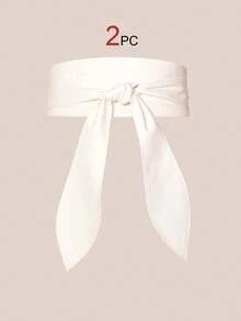1pc Women's Wide Waist Belt, Soft Versatile Elegant Bowknot Ribbon Long Knot Belt - White - View 7