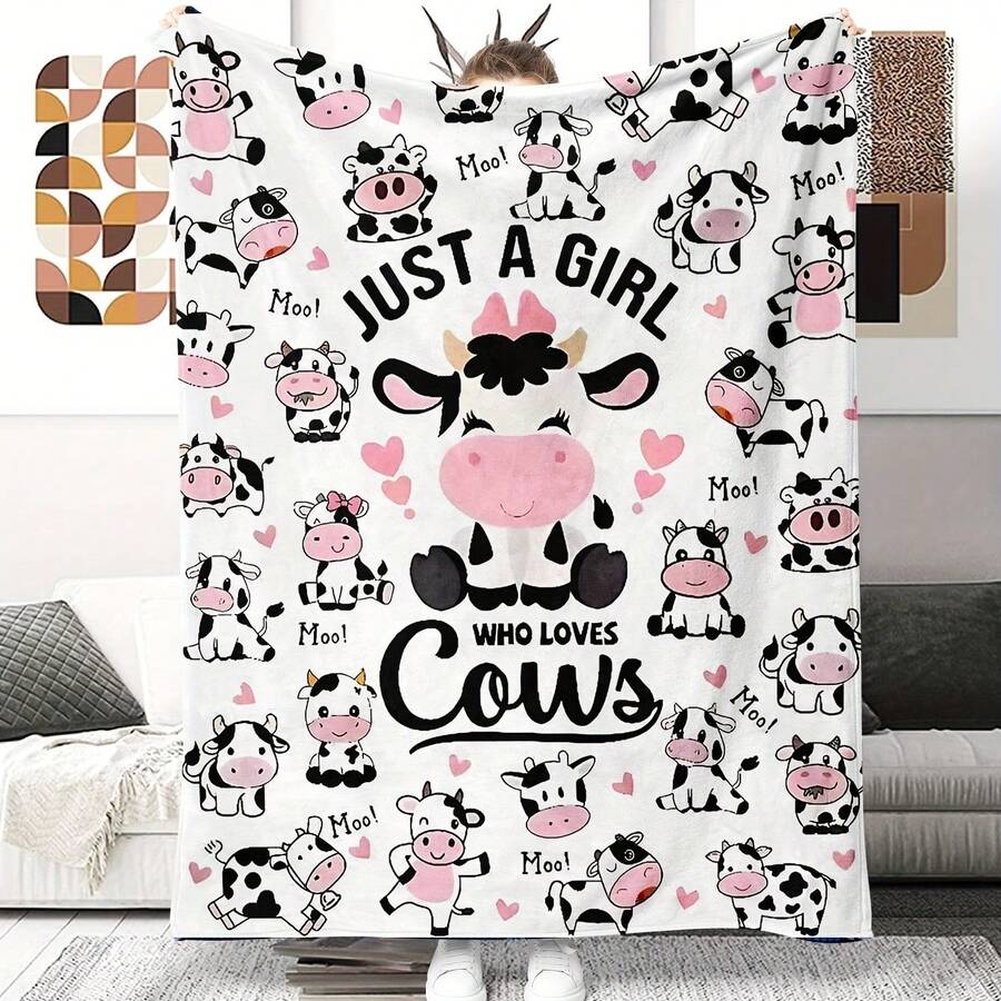 [Cozy Cow Print Blanket] Soft & Skin-Friendly Flannel Cow Print Blanket ...
