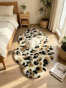 1pc Brown & White Leopard Print Bedroom Plush Rug, Faux Rabbit Fur Indoor Decor Carpet, Cloud Shape, 1-5cm Cutting Error, Bedroom Decoration, Small Rug, Carpet, Home Decor, Living Room Rug, Living Room Small Rug, Bedroom Carpet, Living Room Home Decor, Outdoor Rug, Washable Carpet, Plush Rug, Furry Carpet, Autumn/Winter Carpet, Thick/Plush - Multicolor - View 1