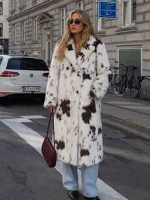 MUMRAP Women's Winter Printed Lapel Faux Fur Long Coat, Casual Fashion Long Sleeve Loose Warm Jacket - Multicolor - View 7