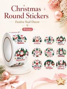 2000PCS/4ROLL Cartoon Christmas Round Stickers Roll, Self‑Adhesive Labels For Gift Sealing Decor - Multicolor - View 3