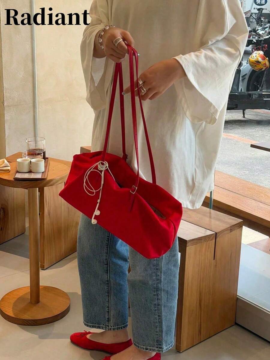 Super Popular Red Nylon Tote Bag, Women's 2026 New Style, Lightweight Large Capacity Commuter Handbag, Shoulder Underarm Bag - Red - View 1