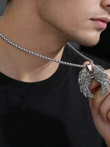 1 buah Liontin Paduan Logam Pria, Kalung Sayap Malaikat Bergaya Vintage yang Mencolok, Perhiasan - Antique Silver - View 4