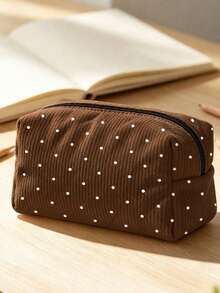 Campus Style Polka Dot Pencil Case/Stationery Storage Bag - Multi-Functional Large Capacity Design, Suitable For Storing Office Supplies, Creative Multi-Purpose Pen Box, Or Portable Travel Makeup Bag, Ideal For Students And Adults Daily Use. Stripe Direction And Polka Dot Density Random - Multicolor - View 4