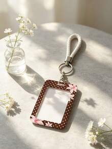 Soft Pink Lily Polka Dot Pattern Personalized Retractable Card Holder, Keychain Pendant Bag Charm, Student ID & Transit Card Protective Sleeve, Suitable For Office Workers And Students Daily Use - Multicolor - View 5
