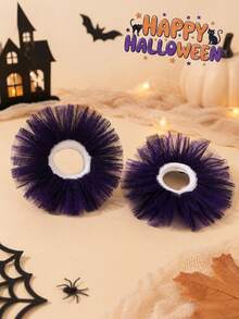 2pcs Halloween Purple Black Mesh Hair Ties For Kids - Multicolor - View 1