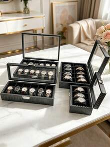 1/2/3 6/10/12 Slots Lockable PU Watch Box Glasses Jewelry Storage Watch Organizer - Multicolor - View 5