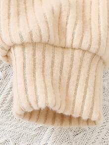 Girls' Autumn/Winter Soft Polka Dot Peter Pan Collar Knitted Cardigan With 3D Bow And Vertical Ribbed Texture - Apricot - View 5