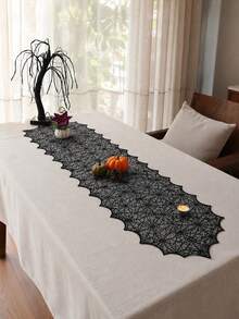 Halloween Fireplace Decor, Fireplace Shawl, Scarf And Tablecloth; Black Lace Spider Web For Decorating Tables, Doors, Windows And Fireplaces; Halloween Decorations - Tablecloth + Table Runner + Fireplace Mat - View 13