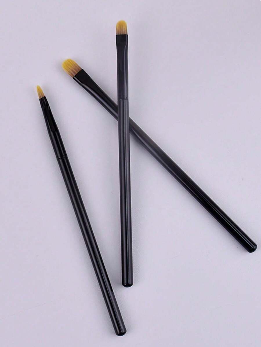 3pcs Black Premium Synthetic Flat Concealer Brushes, Suitable For Covering Under Eye Bags, Travel Makeup Brush Set, Can Precisely Cover Facial Contours And Dullness Mixed Brush - Multicolor - View 1