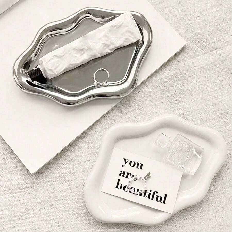 Chrisley 2pcs Cloud Shaped Photography Background Props PVC Jewelry Display Tray, Home Living Room Desktop Decor, Earring Watch Perfume Key Storage Display Dish (Non-Food Contact) - View 1