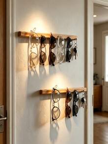Minimalist Wooden Wall-Mounted Glasses Holder, Vertical Space-Saving, Fashionable Eyewear Storage Rack, No Drilling Required, Suitable For Home, Office, Entryway, Gift For Glasses Wearers, Retail Display Accessory - Multicolor - View 3
