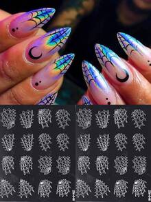 3D Hollow Spider Web Nail Art Stickers 2pcs/Pack, Halloween Gothic Style Spider Web Nail Template Design, DIY Y2K Autumn/Winter Self-Adhesive Floral Nail Decoration Stickers For Women And Girls - Clear - View 2