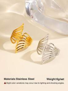 2pcs Stainless Steel Minimalist Fashion Wing Open Ring Set, Suitable For Women's Daily Wear And Party - Multicolor - View 2