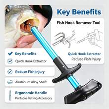 1pc Painless Fish Hook Remover Tool, Fishing Gear Fast Hook Removal, Large Fish Hook Extractor, Aluminum Alloy Portable T-Shaped Hook Remover, Portable T-Shaped Deep Throat Hook Extractor - Blue - View 8