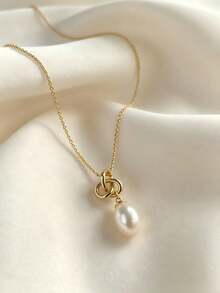 An Elegant, Hypoallergenic Women's 14K Gold-Plated Pearl Necklace-Perfect For A Bride On Her Wedding Day Or As A Holiday Gift. - Gold - View 7