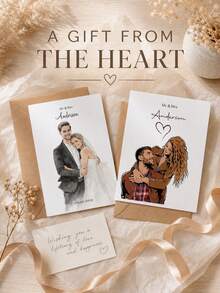 Personalized Couple Art Portrait Greeting Card, Custom Name And Message Keepsake Card, Custom Portrait Memory Card For Special Celebrations, Personalized Sentiment For Life's Important Moments, Unique Custom Present For Meaningful Moments - Multi-color - View 9