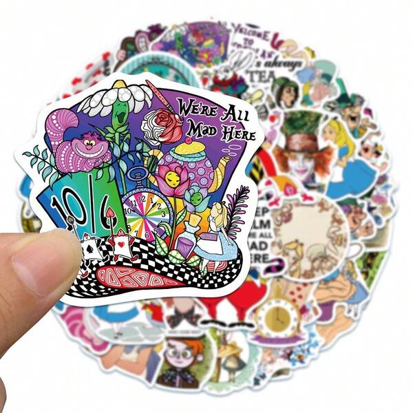 Disney 50PCS Alice In Wonderland Doodle Stickers DIY Phone Case Notebook Water Cup Waterproof Stickers Toys