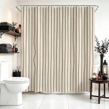1pc Line Pattern Shower Curtain, Minimalist Design, Waterproof Bath Curtain, Suitable For Bathtub Partition, Bathroom Decor And Bathroom Accessories, Comes With 12 Hooks, Home Decor Gift - Multicolor - View 9