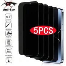 5pcs Anti-Peeping Tempered Glass Screen Protector, Compatible With Apple 6/6s, 7/8/Plus, X/Xs/XS Max, 11/11 Pro/11 Pro Max, 12 Mini/12/12 Pro/12 Pro Max, 13/13 Mini/13 Pro/13 Pro Max, 14/14 Plus/14 Pro/14 Pro Max, 15/15 Plus/15 Pro/15 Pro Max, 16/16 Pro/16 Pro Max, 17/17 Air/17 Pro/17 Pro Max - Black - View 2