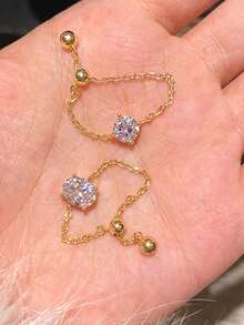 rundraw 1/2pcs Adjustable Cubic Zirconia Teardrop Chain Ring, Perfect For Women's Daily Wear And Holiday Gift - Multicolor - View 10