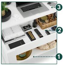 Lift-Top Coffee Table With Hidden Storage & Lower Shelf, 3-In-1 Adjustable Living Room Table,Modern Loft Industrial Design, 92 X 51 Cm - White - View 7