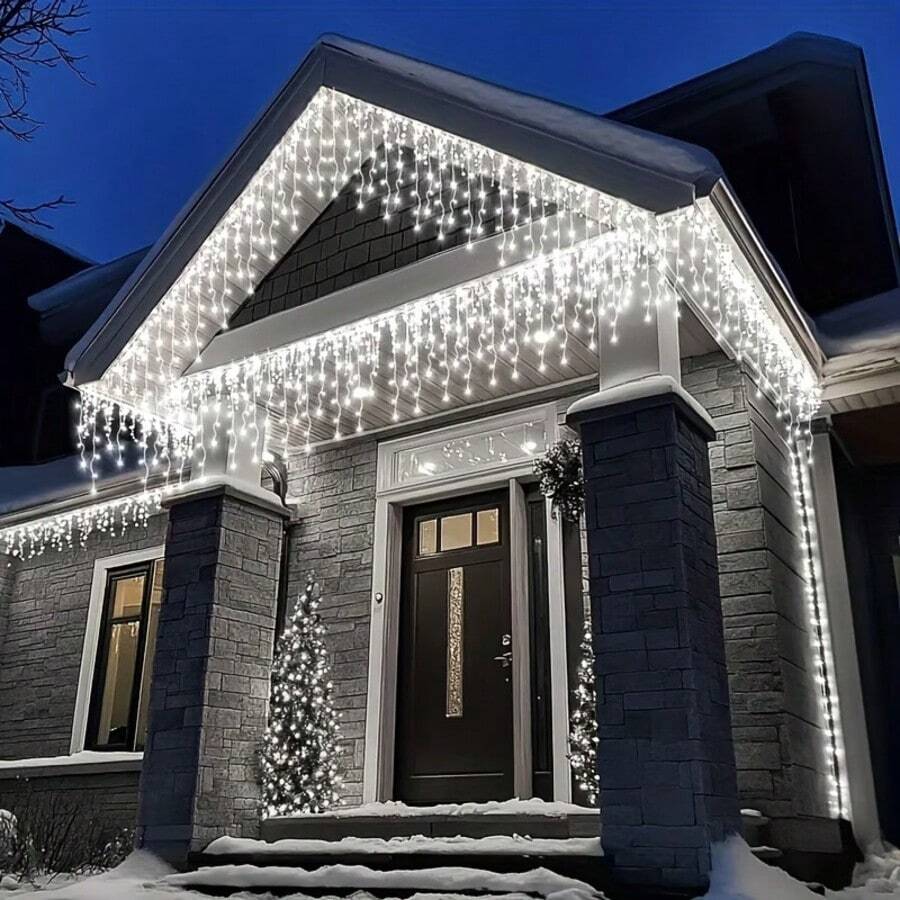 Wave & Flat Dual-Style LED Icicle Lights, 8 Dynamic Lighting Modes With Free Control, Multiple Length And Width Options, Comes With Independent Battery Control Box, No Fixed Outlet Needed, Flexible Hanging And Placement, Easily Create Dreamy Night Scenes With Rich And Varied Flowing Light Effects