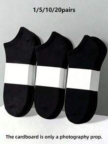 1/5/10/20 Pairs Black Thin Sweat-Absorbent Comfortable Short Socks, Solid Color Design Fashion Casual, Suitable For Daily Casual And Office Wear, Snug Fit - Multicolor - View 7