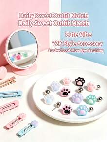 Multi-Color Cute Cat Paw Stainless Steel Tongue Stud Resin Piercing Jewelry Unisex - Multicolor - View 7
